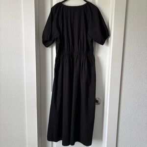 J. Crew Black V-Neck Puff Sleeve Midi Dress